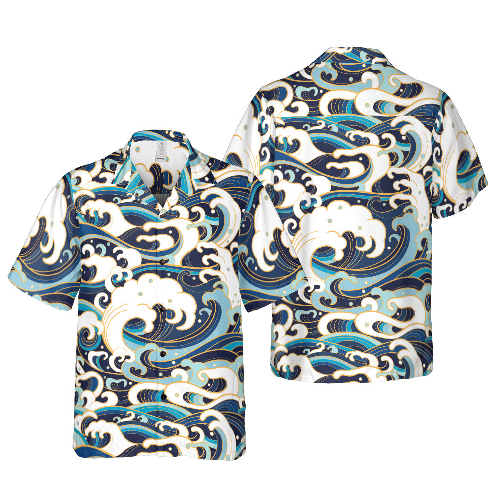 Oriental Ocean Waves Button Up Shirt