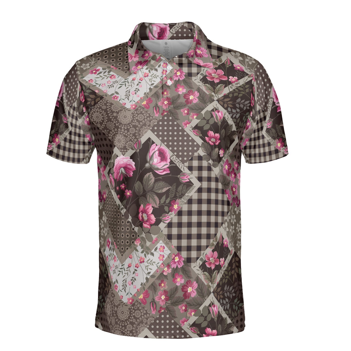 Pink Floral Patchwork Polo Shirt