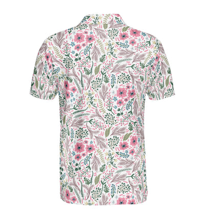 Pink Ditsy Flowers Polo Shirt