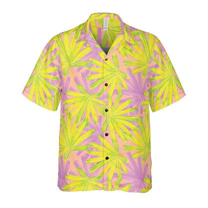 Pink & Yellow Tropical Leaves Button Up Shirt