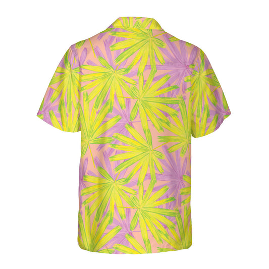Pink & Yellow Tropical Leaves Button Up Shirt