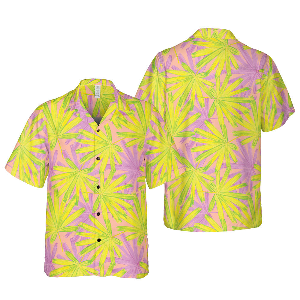 Pink & Yellow Tropical Leaves Button Up Shirt
