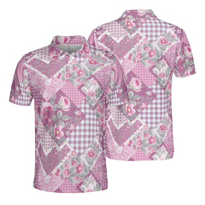 Purple Floral Patchwork Polo Shirt