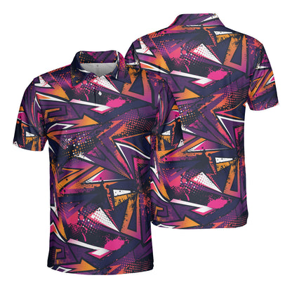 Purple Pink & Orange Geometric Polo Shirt