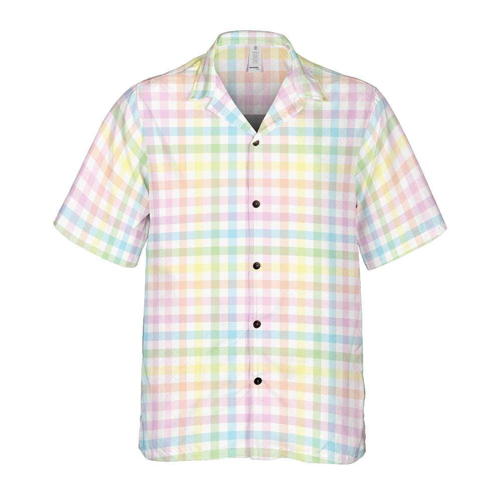Rainbow Gingham Plaid Button Up Shirt