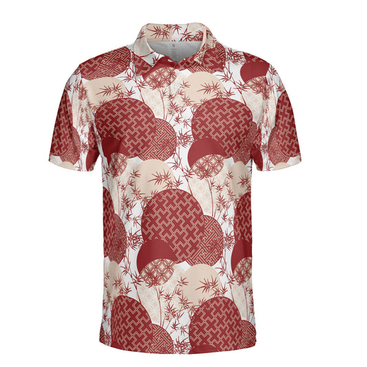 Red Bamboo & Circles Polo Shirt