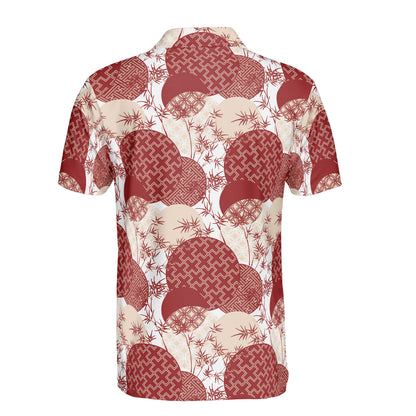 Red Bamboo & Circles Polo Shirt
