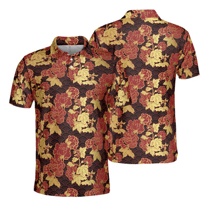 Red Chrysanthemum & Kimono Polo Shirt