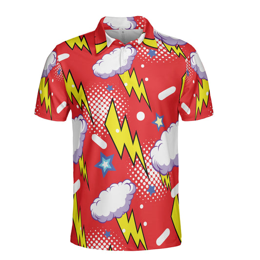Red Comic Thunderstorm Polo Shirt