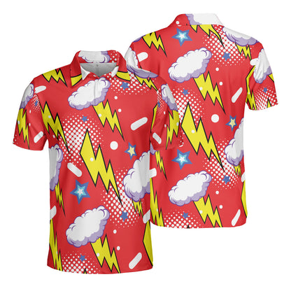 Red Comic Thunderstorm Polo Shirt