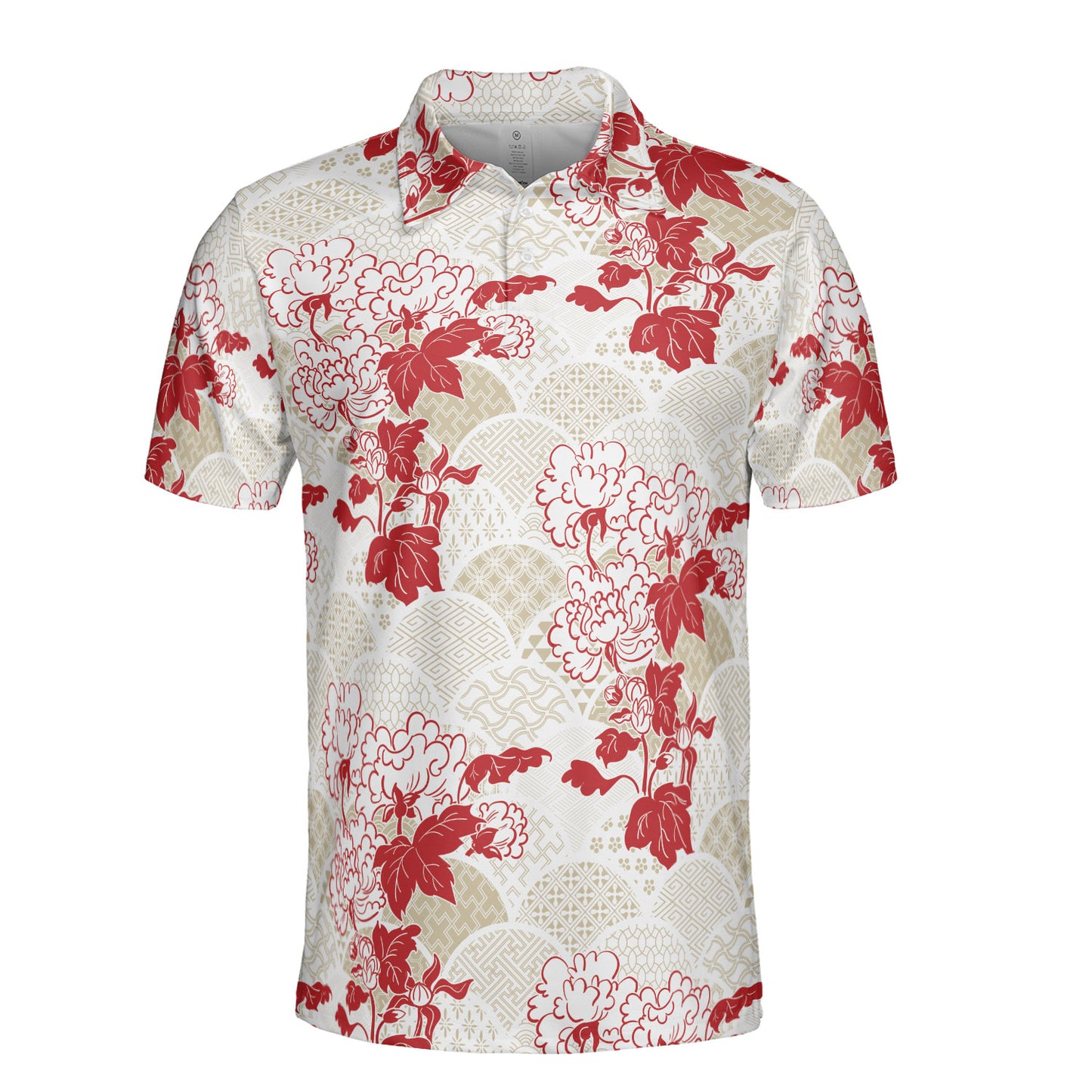 Red Flowers & Kimono Polo Shirt