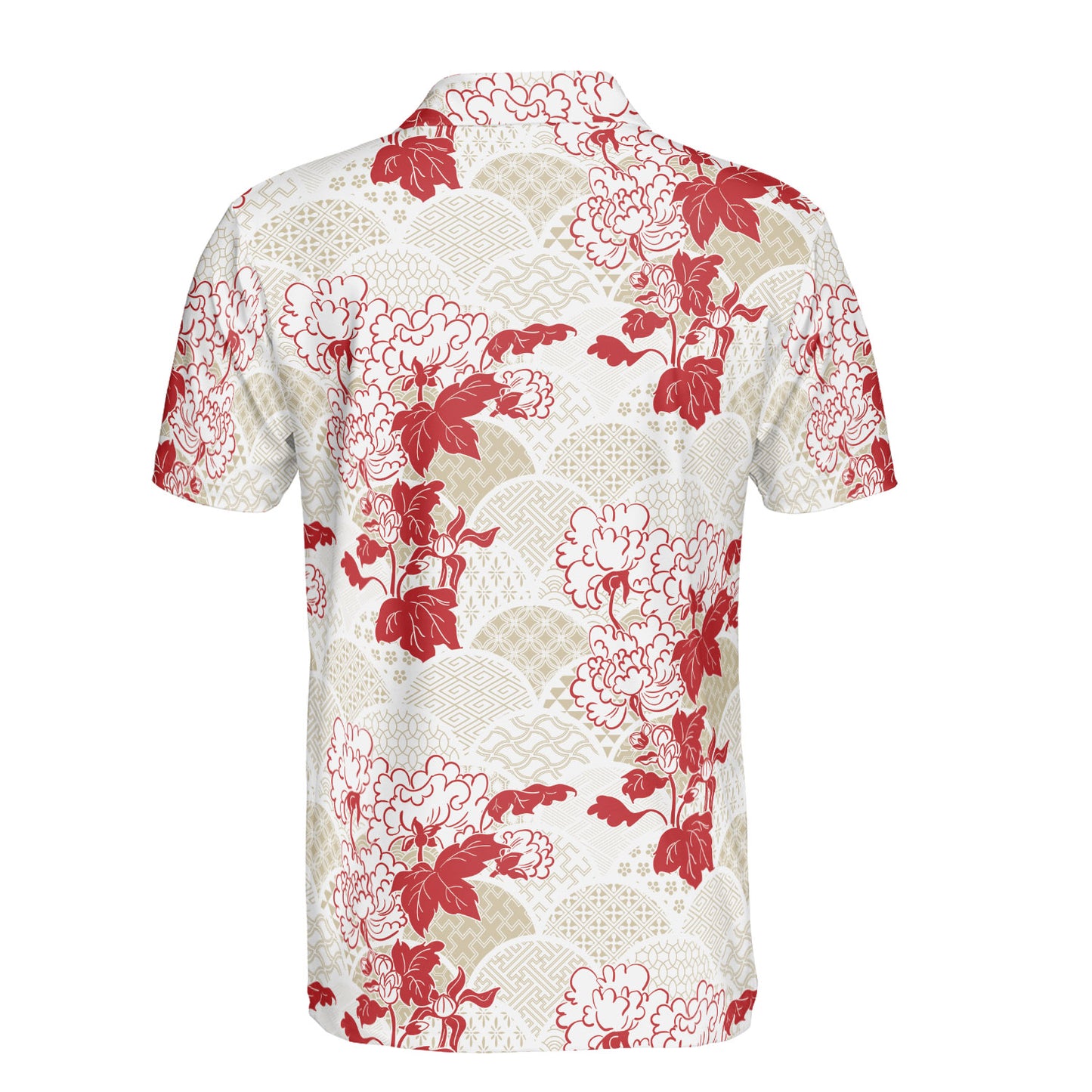 Red Flowers & Kimono Polo Shirt