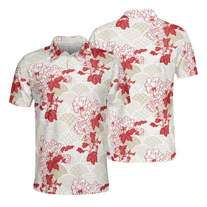 Red Flowers & Kimono Polo Shirt