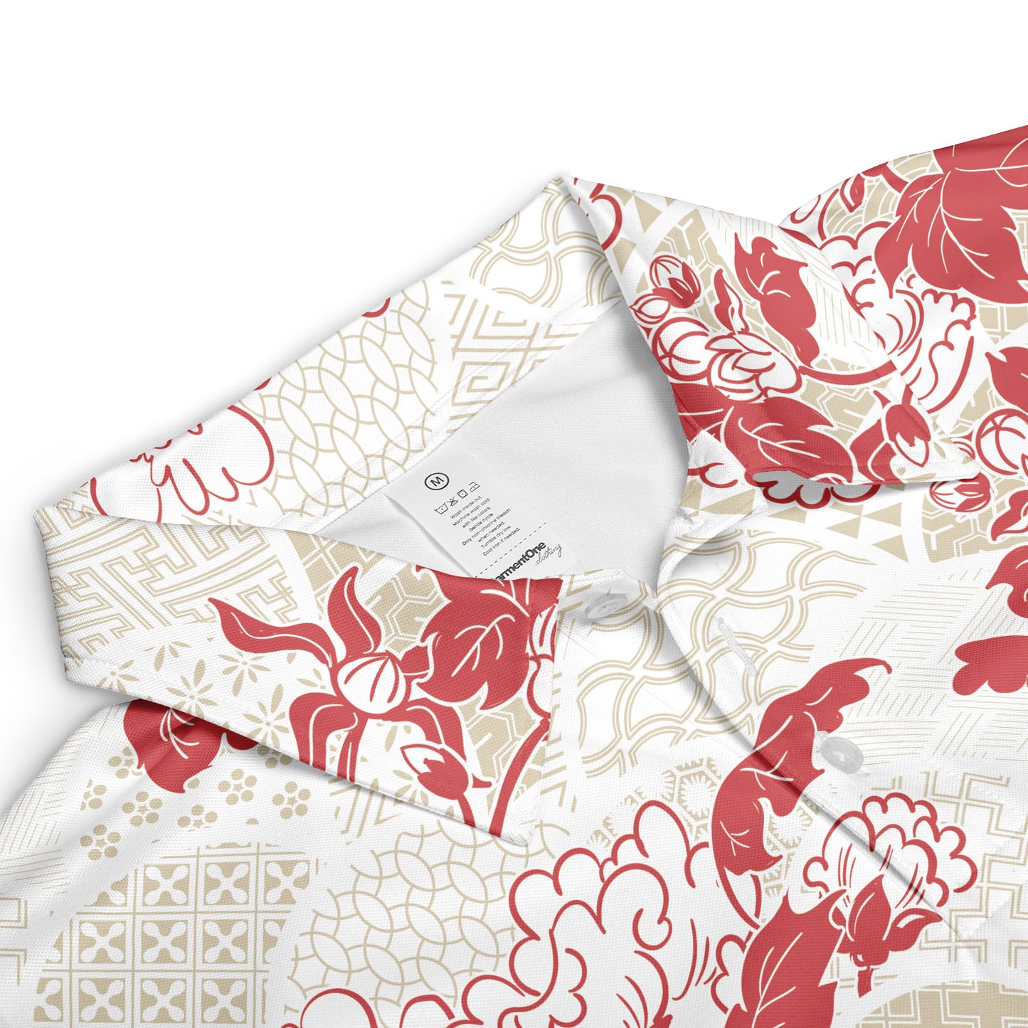 Red Flowers & Kimono Polo Shirt