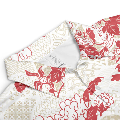 Red Flowers & Kimono Polo Shirt