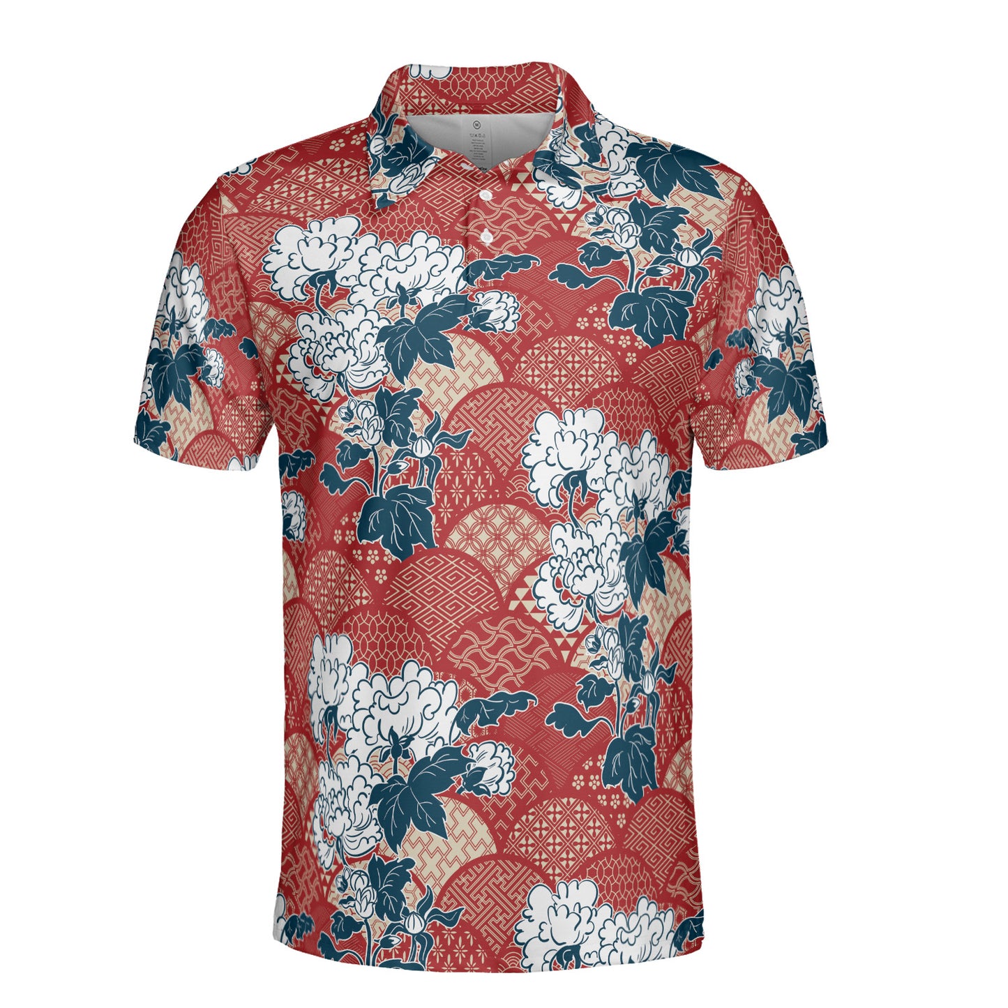 Red Kimono & White Flowers Polo Shirt