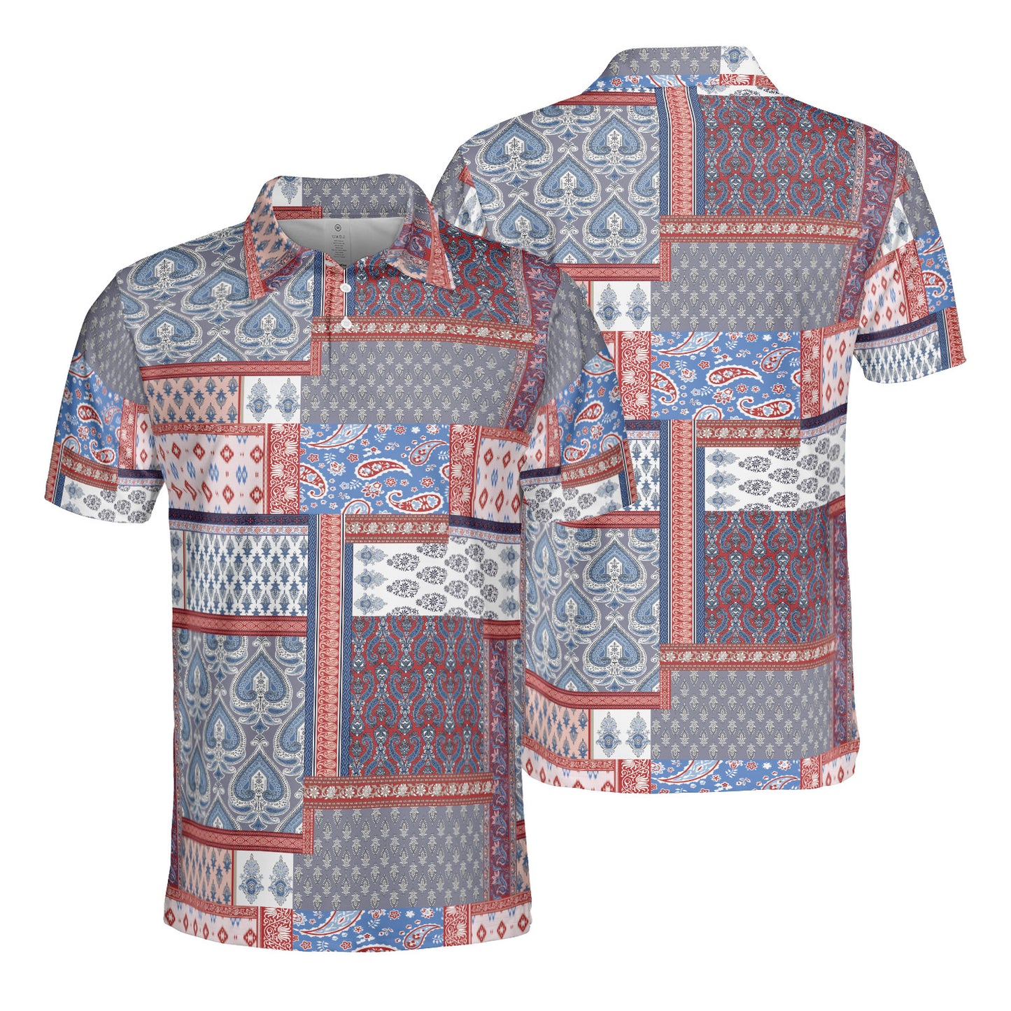 Red & Blue Paisley Patchwork Polo Shirt