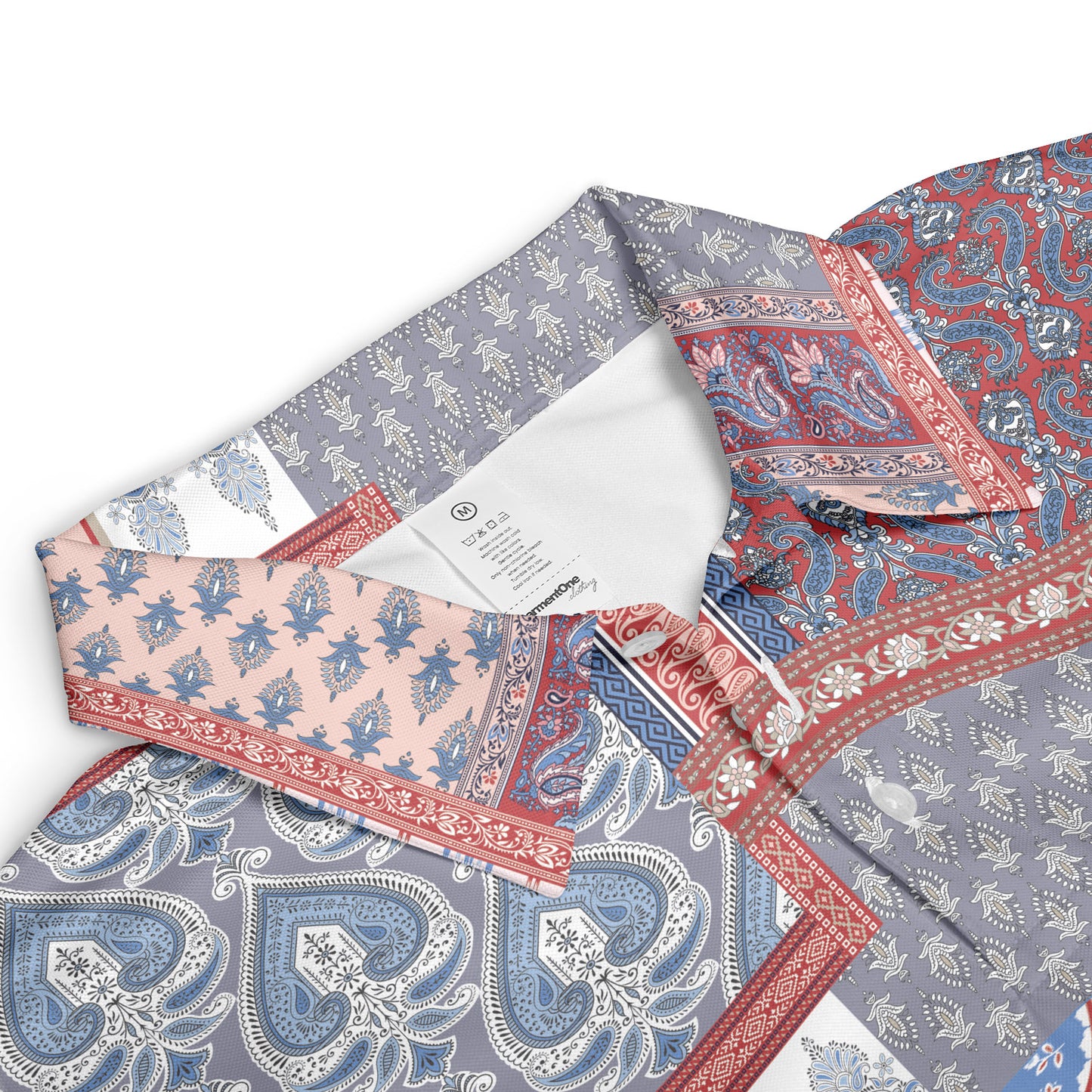 Red & Blue Paisley Patchwork Polo Shirt