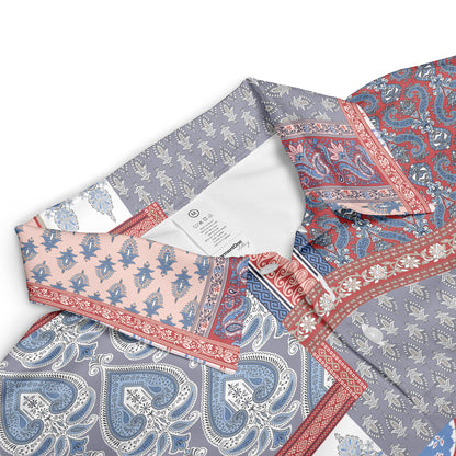 Red & Blue Paisley Patchwork Polo Shirt