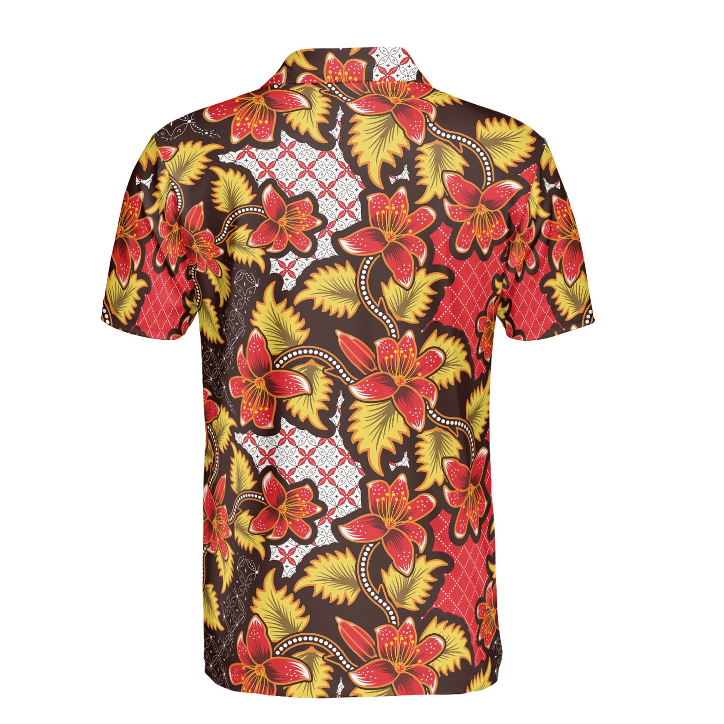 Red Floral Batik Polo Shirt