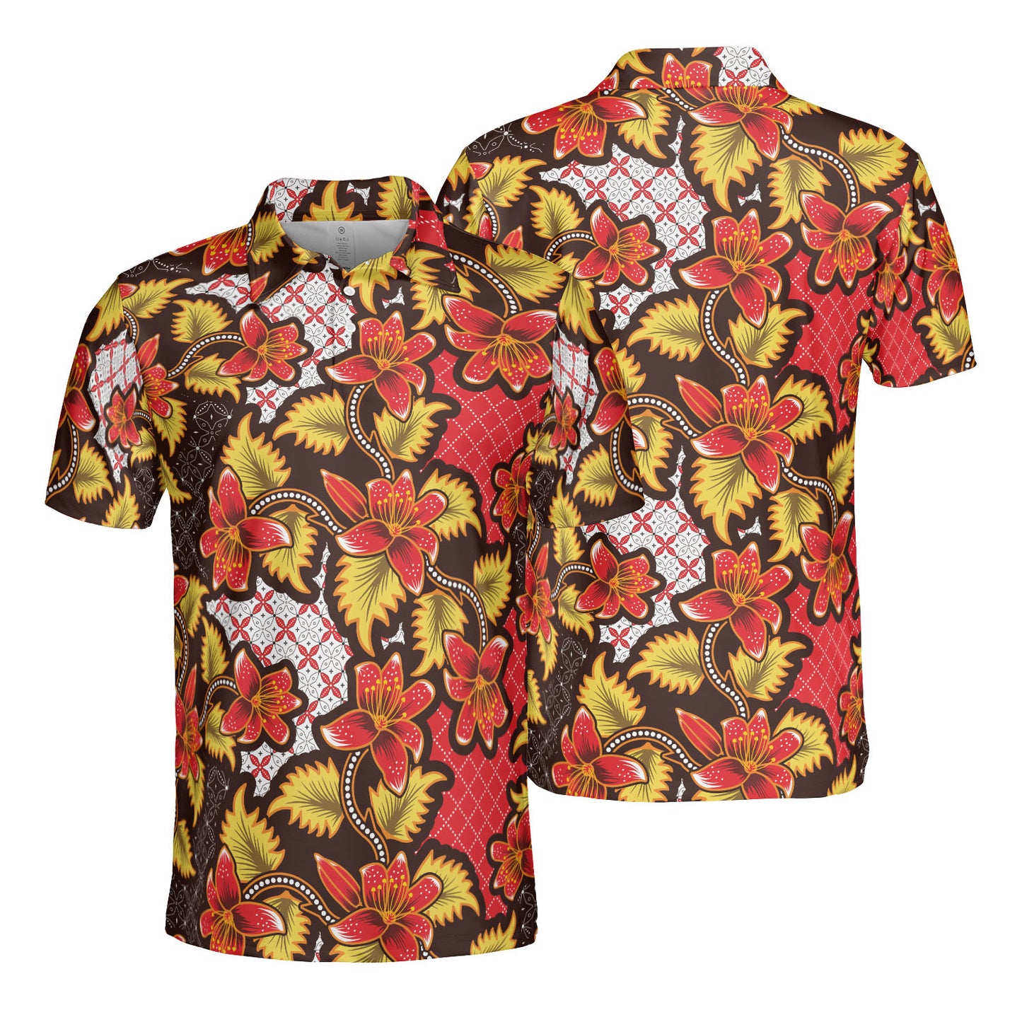 Red Floral Batik Polo Shirt