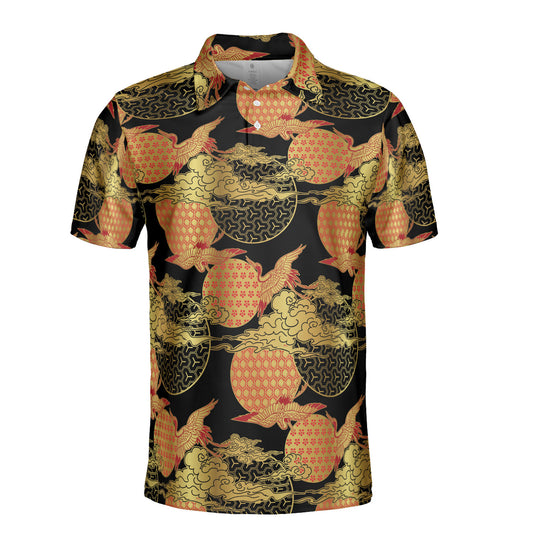 Red & Gold Cranes & Asian Sky Polo Shirt