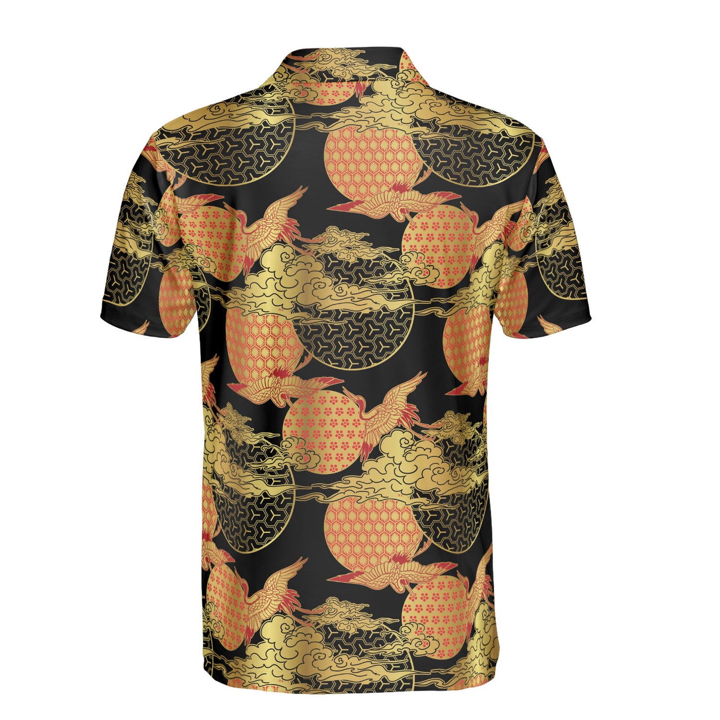 Red & Gold Cranes & Asian Sky Polo Shirt