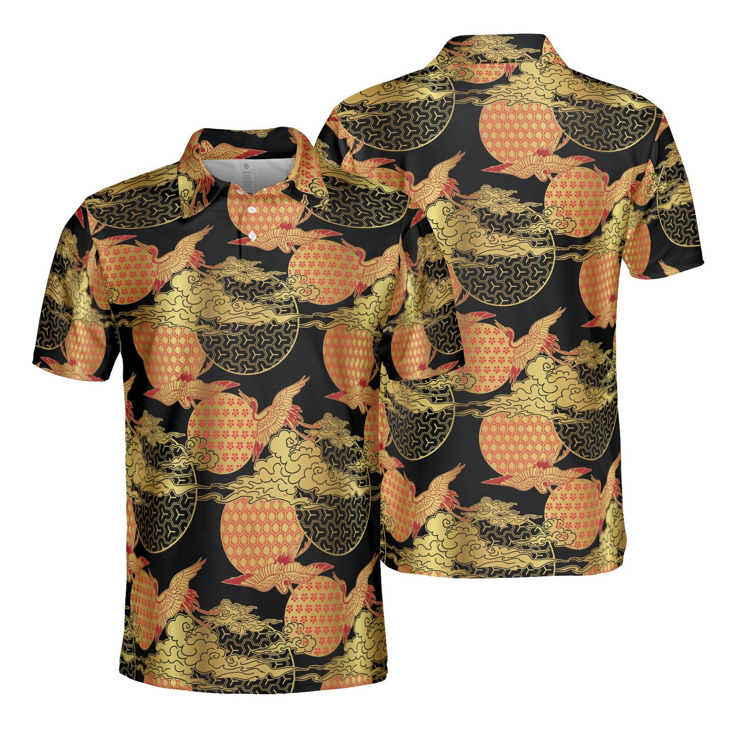 Red & Gold Cranes & Asian Sky Polo Shirt