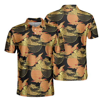 Red & Gold Cranes & Asian Sky Polo Shirt