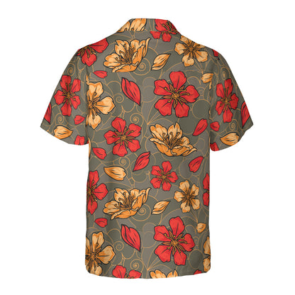 Red & Gold Sakura Button Up Shirt