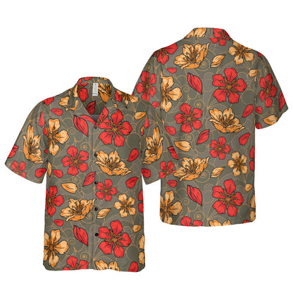 Red & Gold Sakura Button Up Shirt