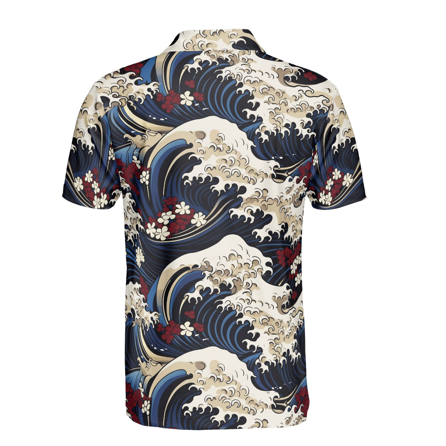 Red & White Flowers & Waves Polo Shirt