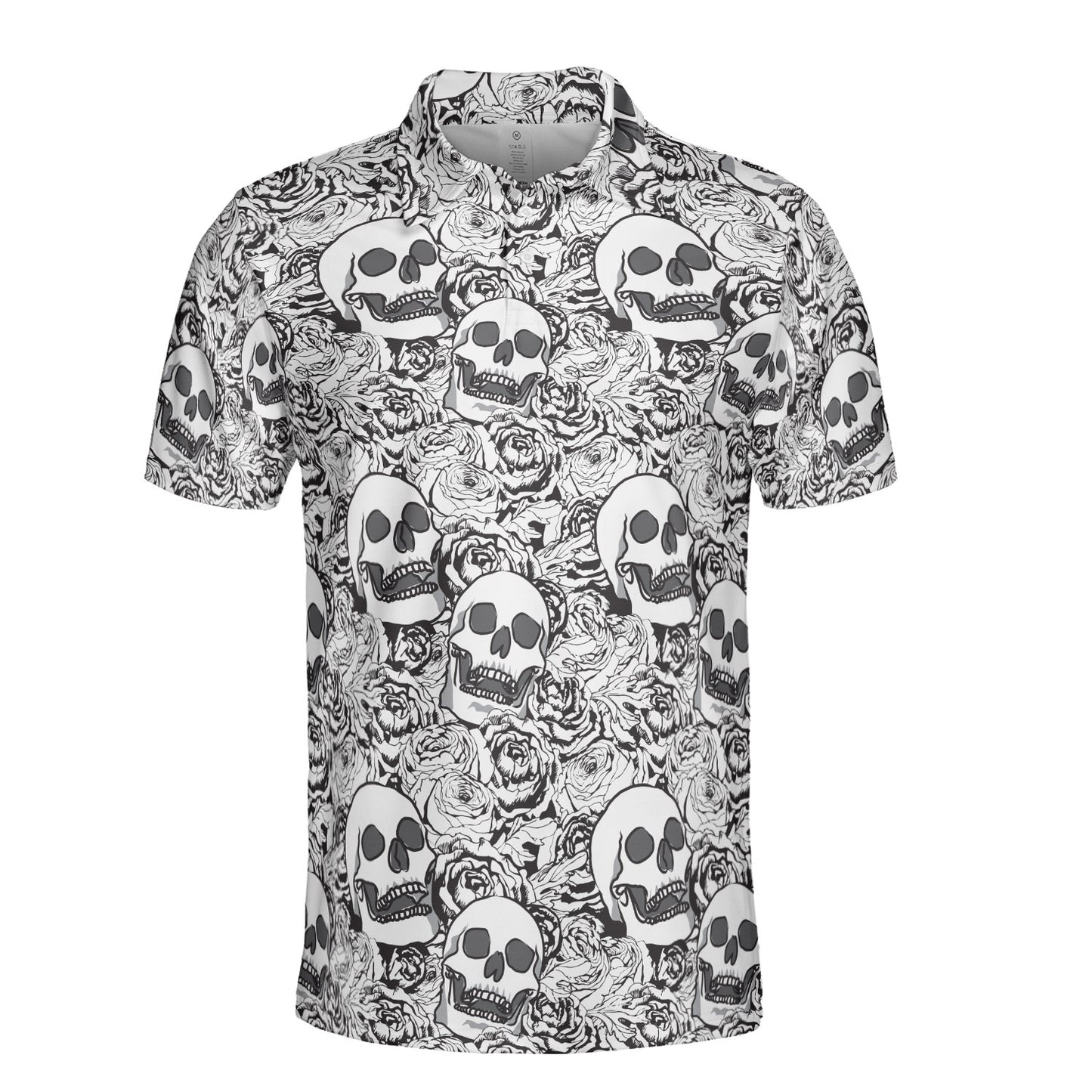 Roses & Skulls Line Drawing Polo Shirt