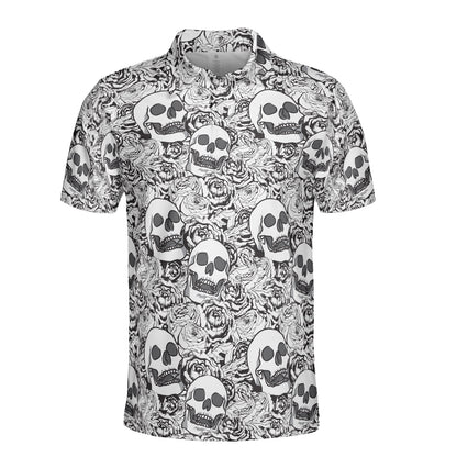 Roses & Skulls Line Drawing Polo Shirt