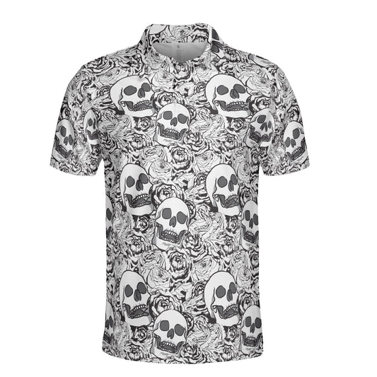 Roses & Skulls Line Drawing Polo Shirt