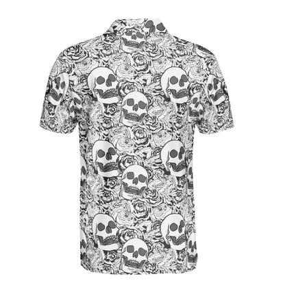 Roses & Skulls Line Drawing Polo Shirt