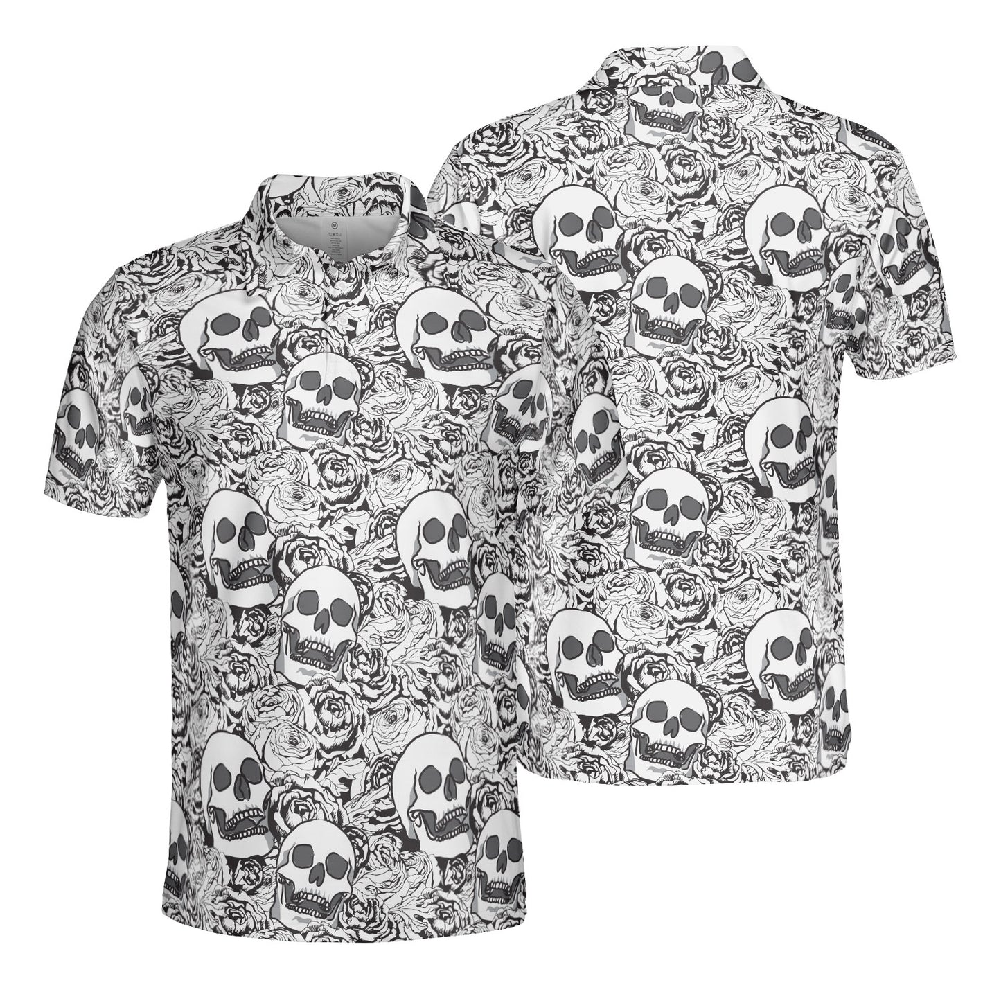 Roses & Skulls Line Drawing Polo Shirt