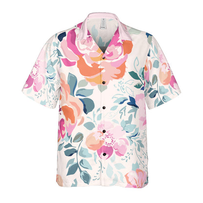 Soft Pink Watercolor Flowers Button Up Shirt