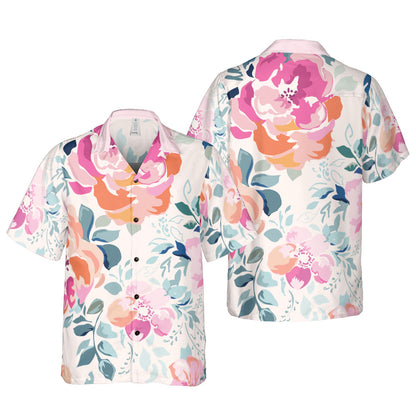 Soft Pink Watercolor Flowers Button Up Shirt