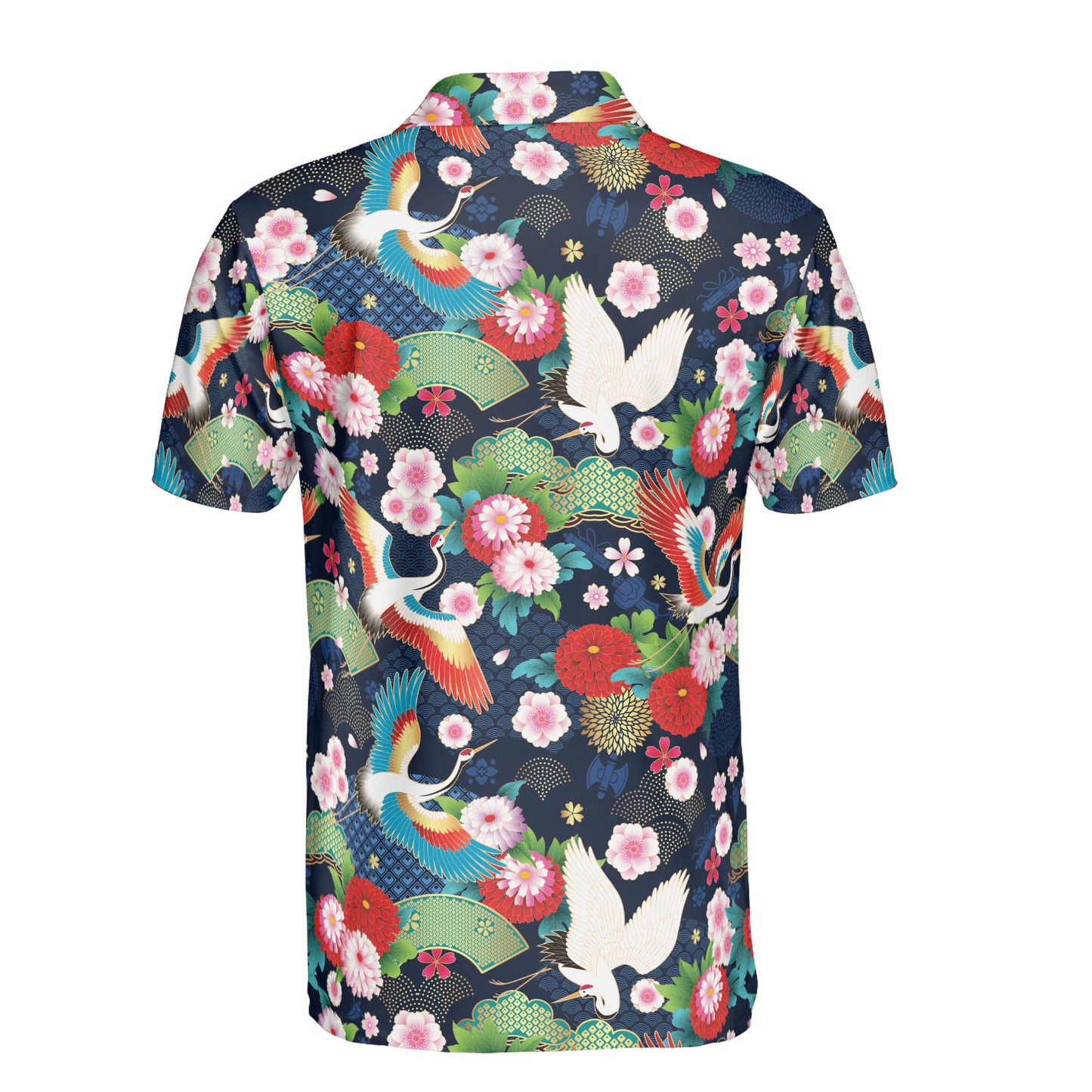 Spring Japanese Pink Flowers & Cranes Polo Shirt