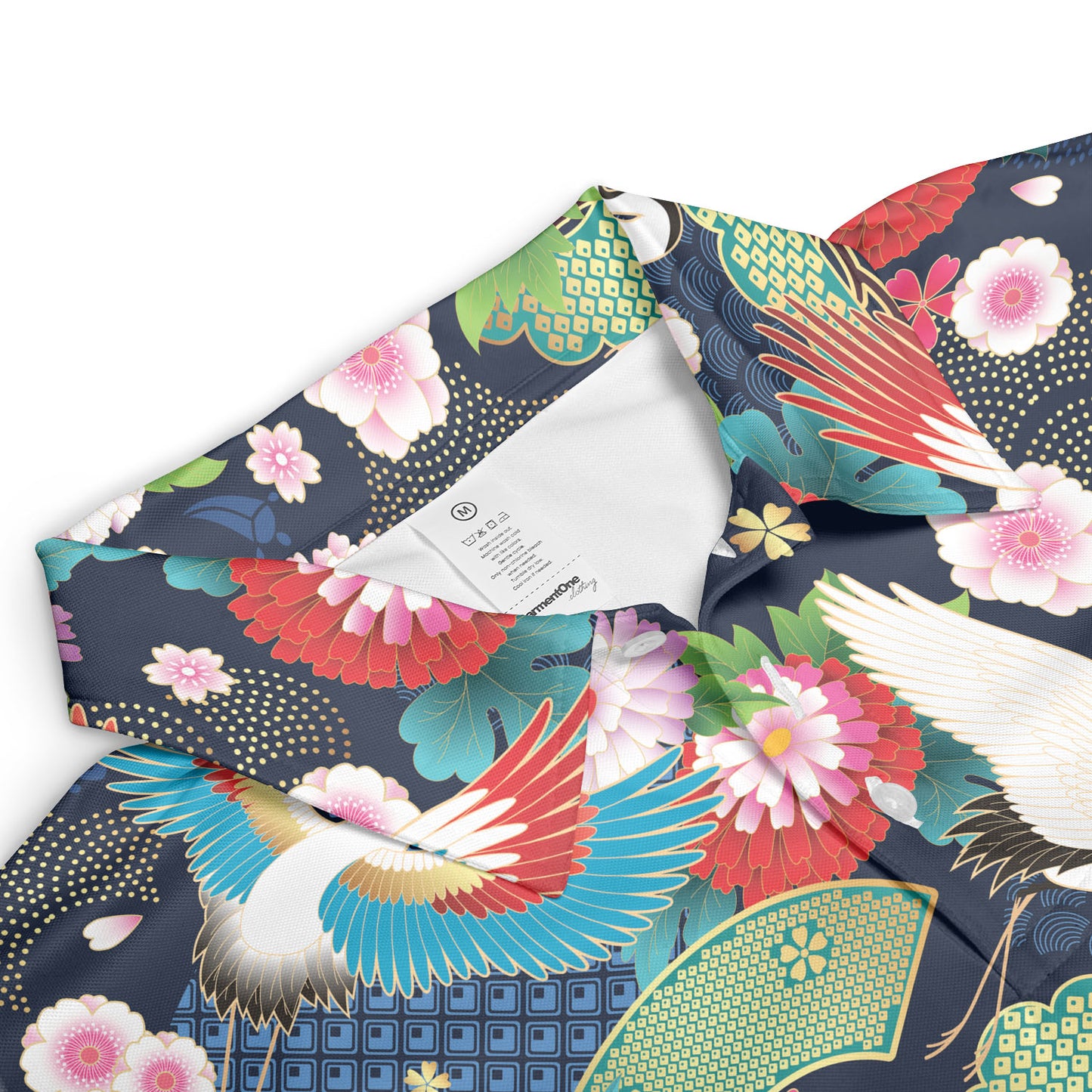 Spring Japanese Pink Flowers & Cranes Polo Shirt