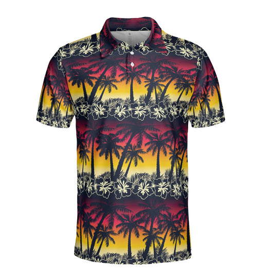 Tropical Palm Tree Sunset Polo Shirt