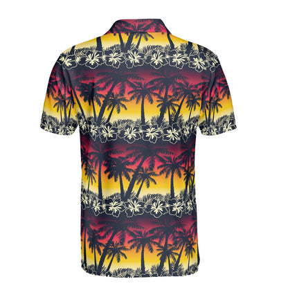 Tropical Palm Tree Sunset Polo Shirt