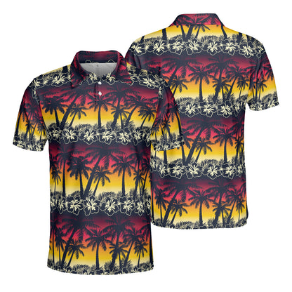 Tropical Palm Tree Sunset Polo Shirt