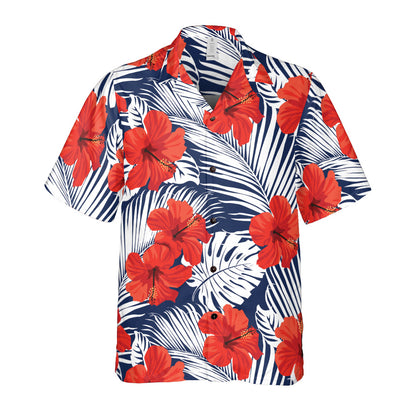 Tropical Flowers And Palm Leaves Button Up Shirt