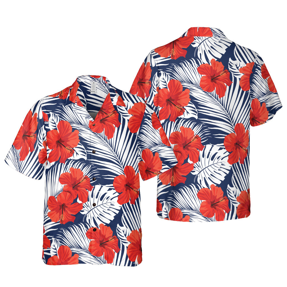 Tropical Flowers And Palm Leaves Button Up Shirt