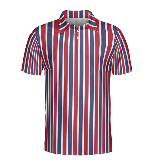 Vertical Red White & Blue Polo Shirt