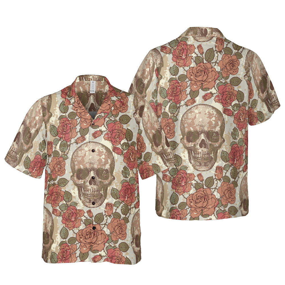 Vintage Style Skulls And Roses Button Up Shirt