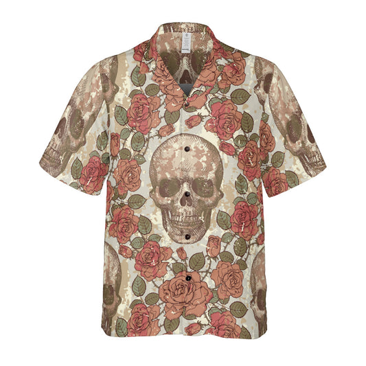 Vintage Style Skulls And Roses Button Up Shirt