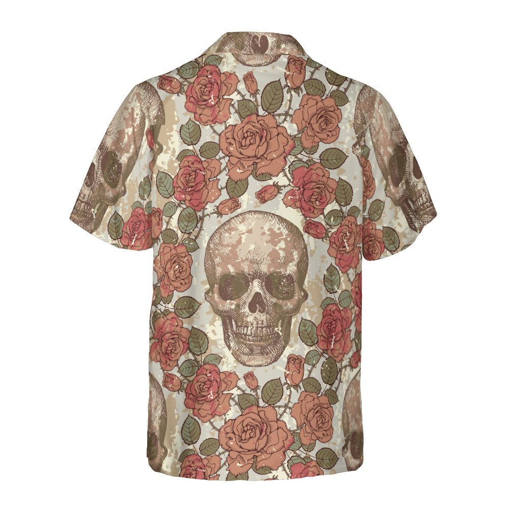 Vintage Style Skulls And Roses Button Up Shirt